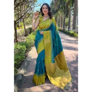 Women's Silk Printed Saree With Unstitched Blouse 5.5Mtr (Rama)