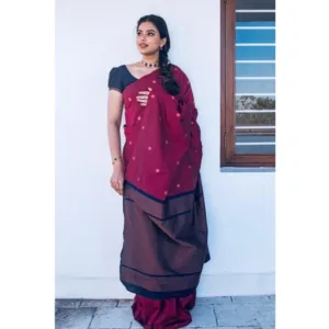 Women's Litchi silk Printed Saree With Unstitched Blouse (Red)