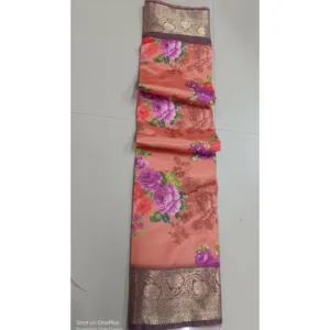 Women's Digital Dolla Silk Printed Saree With Unstitched Blouse 5.5Mtr (Orange)
