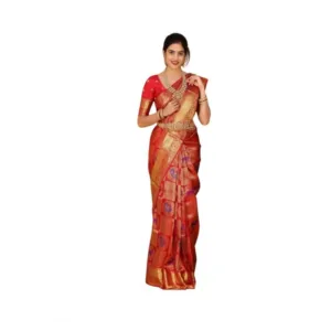 Women's Soft Lichi Silk Printed Saree With Unstitched Blouse 5.5Mtr (Red)