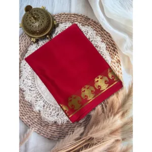 Women's Crepe Chit Pallu Solid Saree With Unstitched Blouse 5.5Mtr (Red)