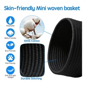 Cotton 8x3 Inch Round 3 Set Bedside Organizer With Out Lid (Black)