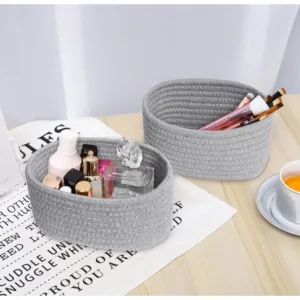 Cotton 8x3 Inch Round 2 Set Bedside Organizer With Out Lid (Gray)