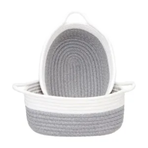 Cotton Grey White 2 Pcs Storage Basket For Clothes (Grey-White)