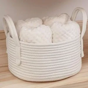 Cotton Pack Of_1 Basket 7x5 Inch Storage Basket For Clothes (White)