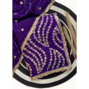 Women's Satin Embellished Saree With Unstitched Blouse 5.5Mtr (Purple)