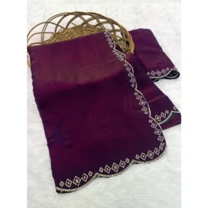 Women's Satin Embellished Saree With Unstitched Blouse 5.5Mtr (Wine)